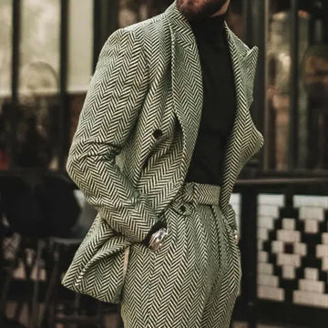 Aidase Herringbone Men Suit Slim Fit Wool Blend Double Breasted Tuxedos Formal Tailored 2Pieces Jacket and Pants aidase-shop